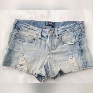 Express Blue Distressed Jean Shorts